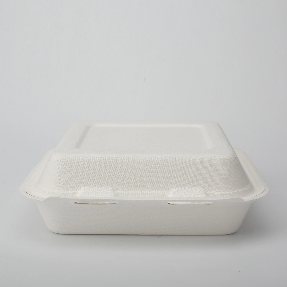 3% biodegradable caña de azúcar Bagasse9" X 9" 100-C contenedor con bisagras