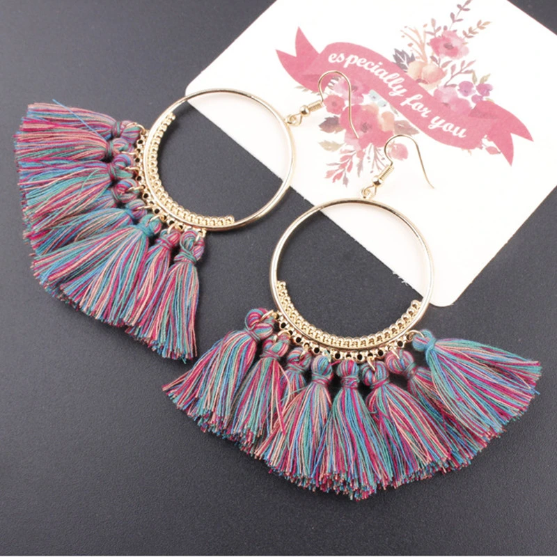 Declaración de hechos a mano bohemio Borla pendientes para la Mujer Vintage ronda siempre Drop Earrings Boda con flecos de regalo de la Joyería nupcial