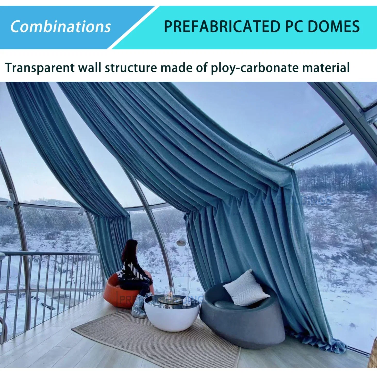 Modern Prefab House PC Dome/Outdoor Glamping/Camping em Snowfield/ Igloo