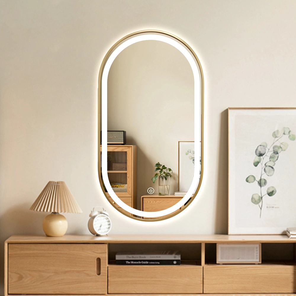 Wall Mounted Black Aluminum Framed Bathroom Oval Hotel Smart Lighted Mirror