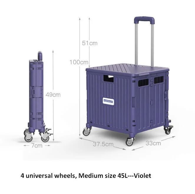 China Supplier Portable Folding Supermarket Plastic Shopping Cart with Multi Functions