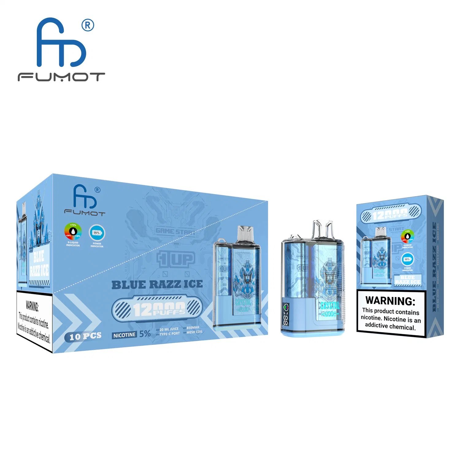 Best Quality Fumot Randm 12000 Puffs Crystal Vape Disposable/Chargeable vape 20ml E-Liquid 600mAh Rechargeable