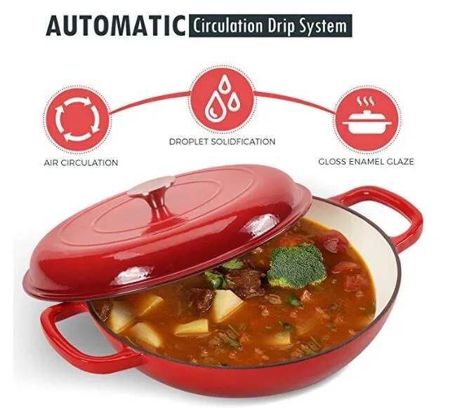 3.8qt Cocotte en fonte émaillée rouge pour braiser 4L