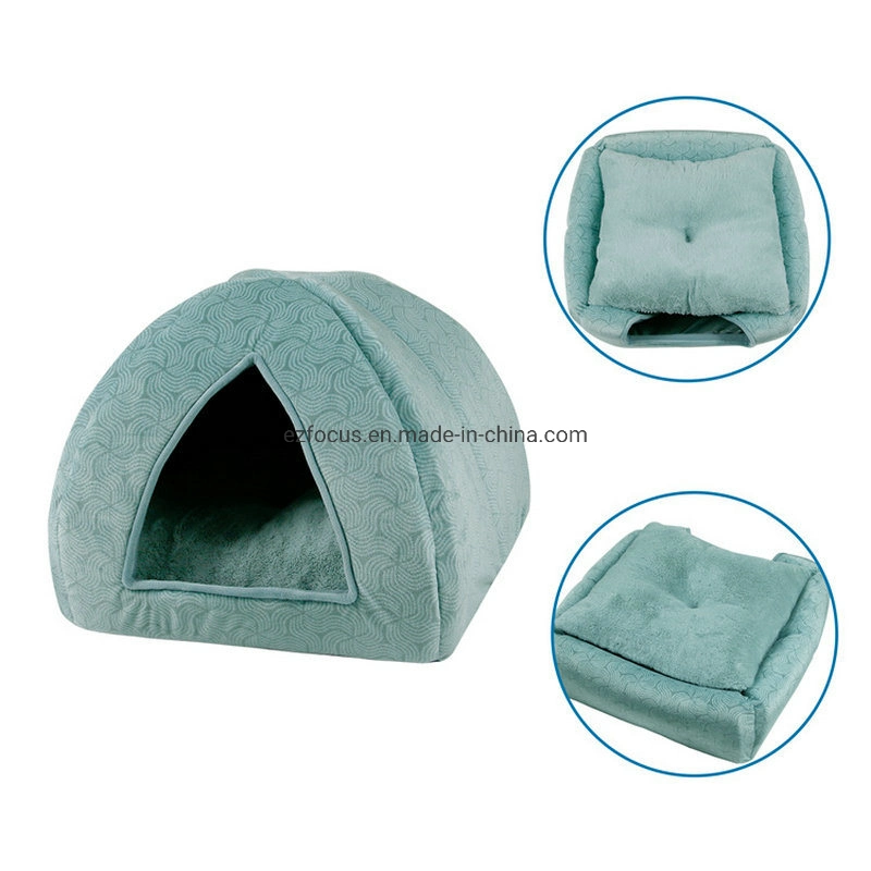 Soft Triangle Shape Kennel Foldable Pet Cat Bed Tent House, Washable Pet Beds Sleeping Winter Pet Cave Cat House Warm Wbb12802