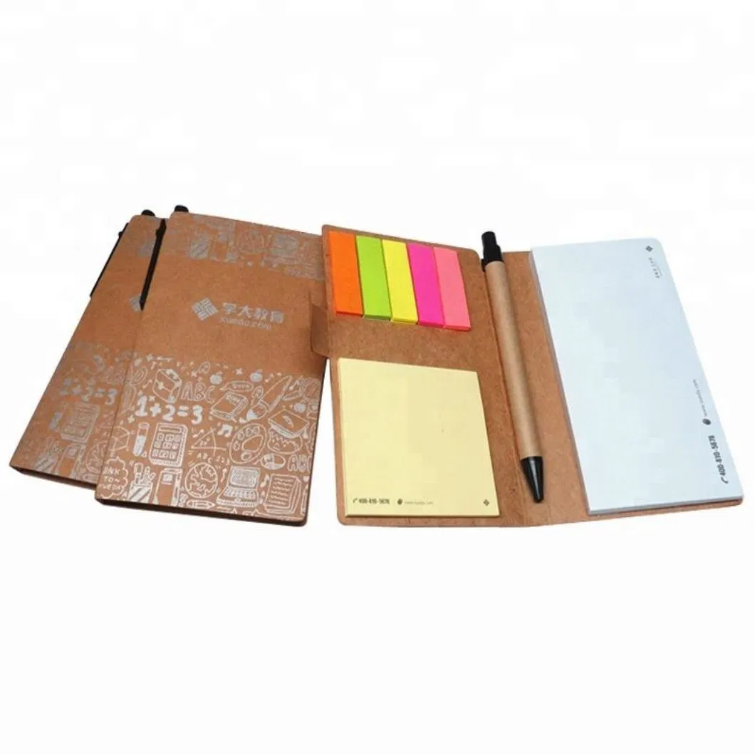 Custom Cheap Bulk Blank Kraft Note Book Notebook with Pen and Sticky Note