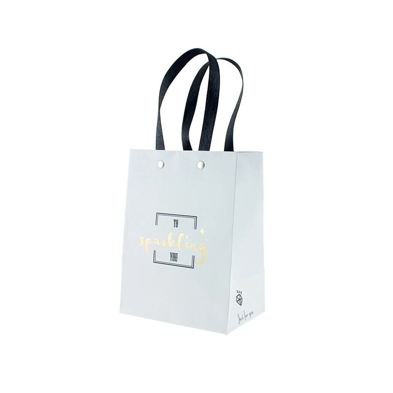 ورق هدايا مخصص من نوع Gold Logo Stamping Flat Handle White Shopping حقيبة