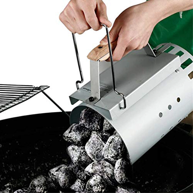 Gray BBQ Charcoal Chimney Starter with Beech Handle Barbecue Chimney Fire Starter