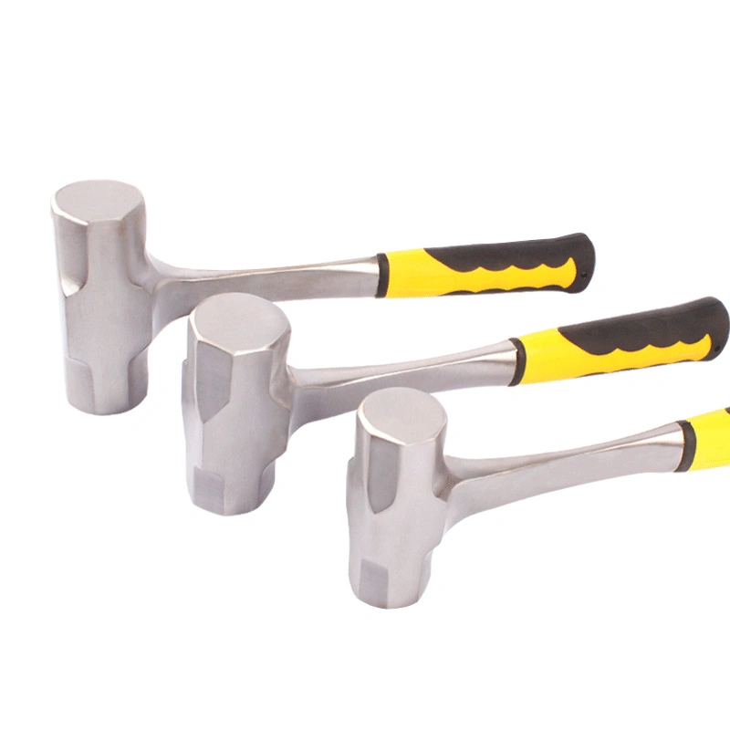 High Quality Safe Tools Antimagnetic Octagonal Hammer Wood Handle Fiber Handle Round Head Hammer