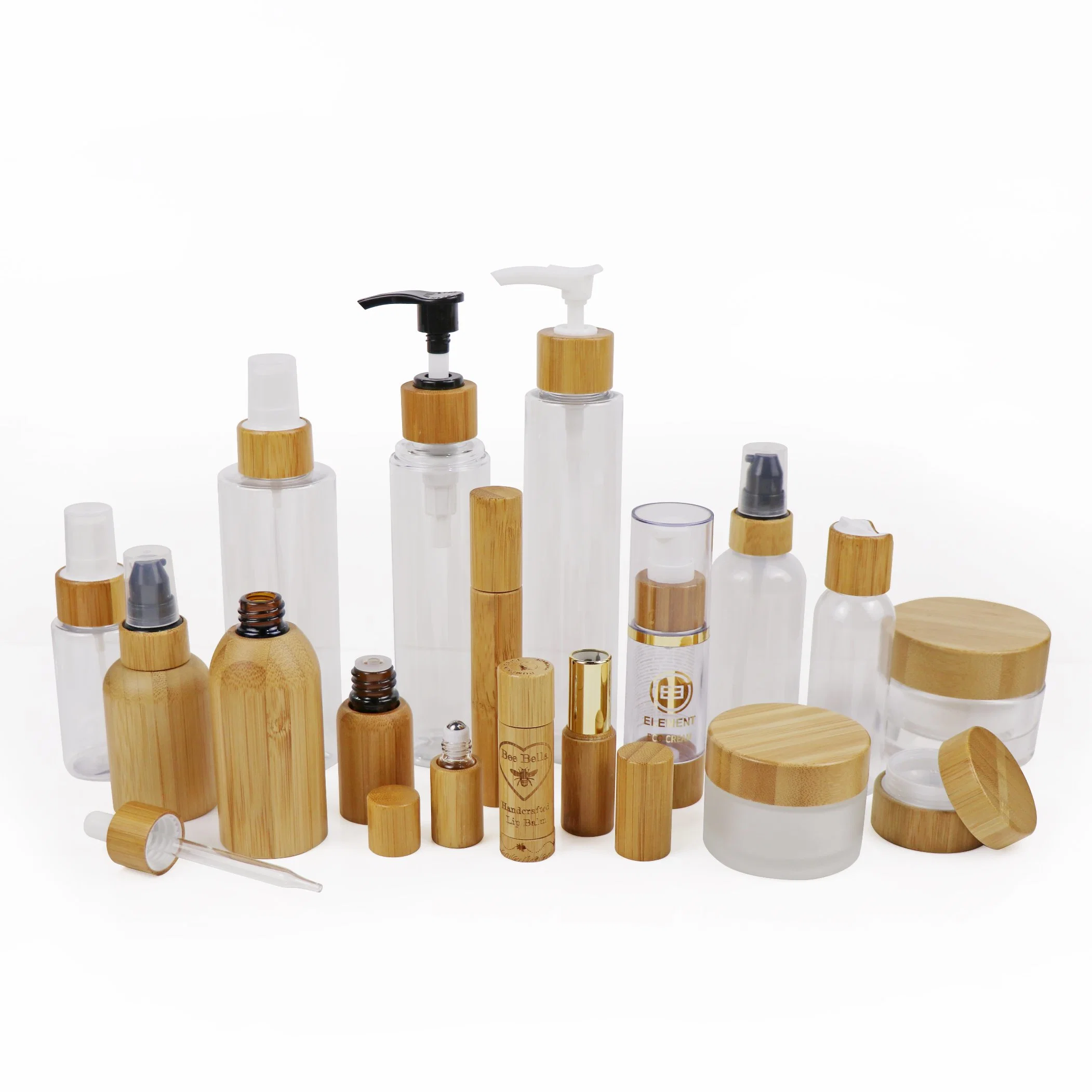 Cosmetic Containers 100% Organic Wood Bamboo Glass Jar /Bottle Cosmetic Packaging