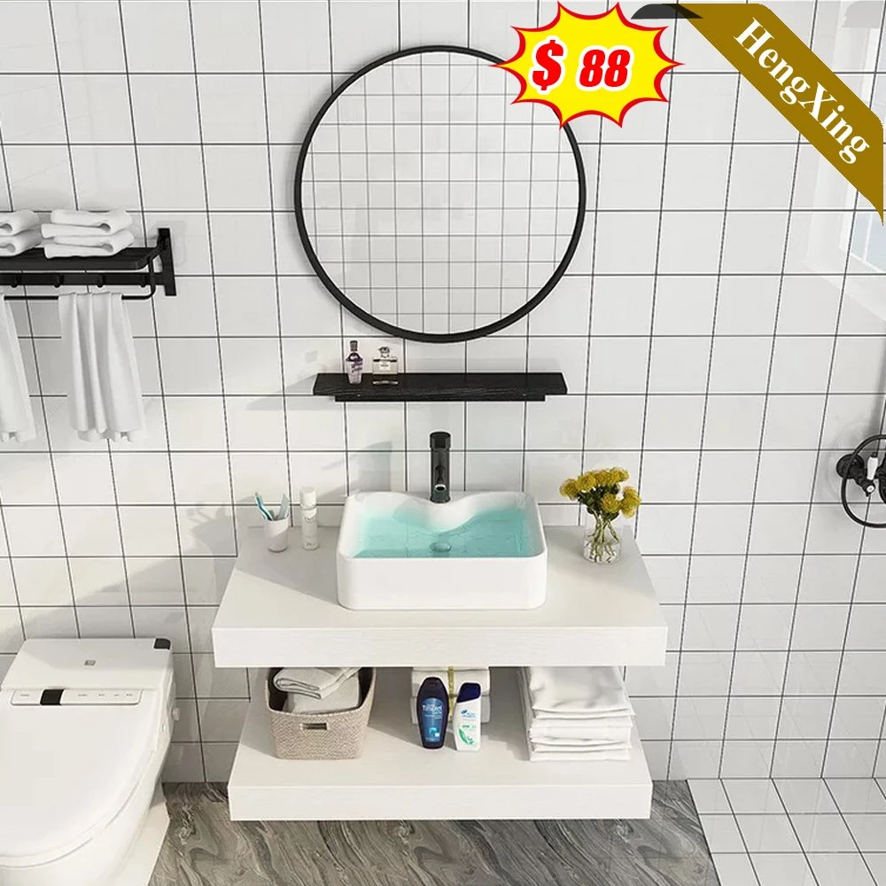 Color negro de madera de estilo moderno lavabo Double-Deck Armario de almacenamiento de cuarto de baño con espejo