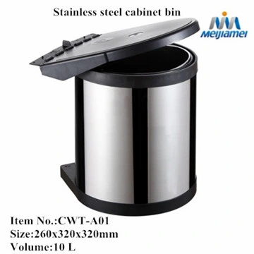 Kitchen Stainelss Dustbin Pull out Type 10L Silver Color Kitchen Stainless Steel Trash Can