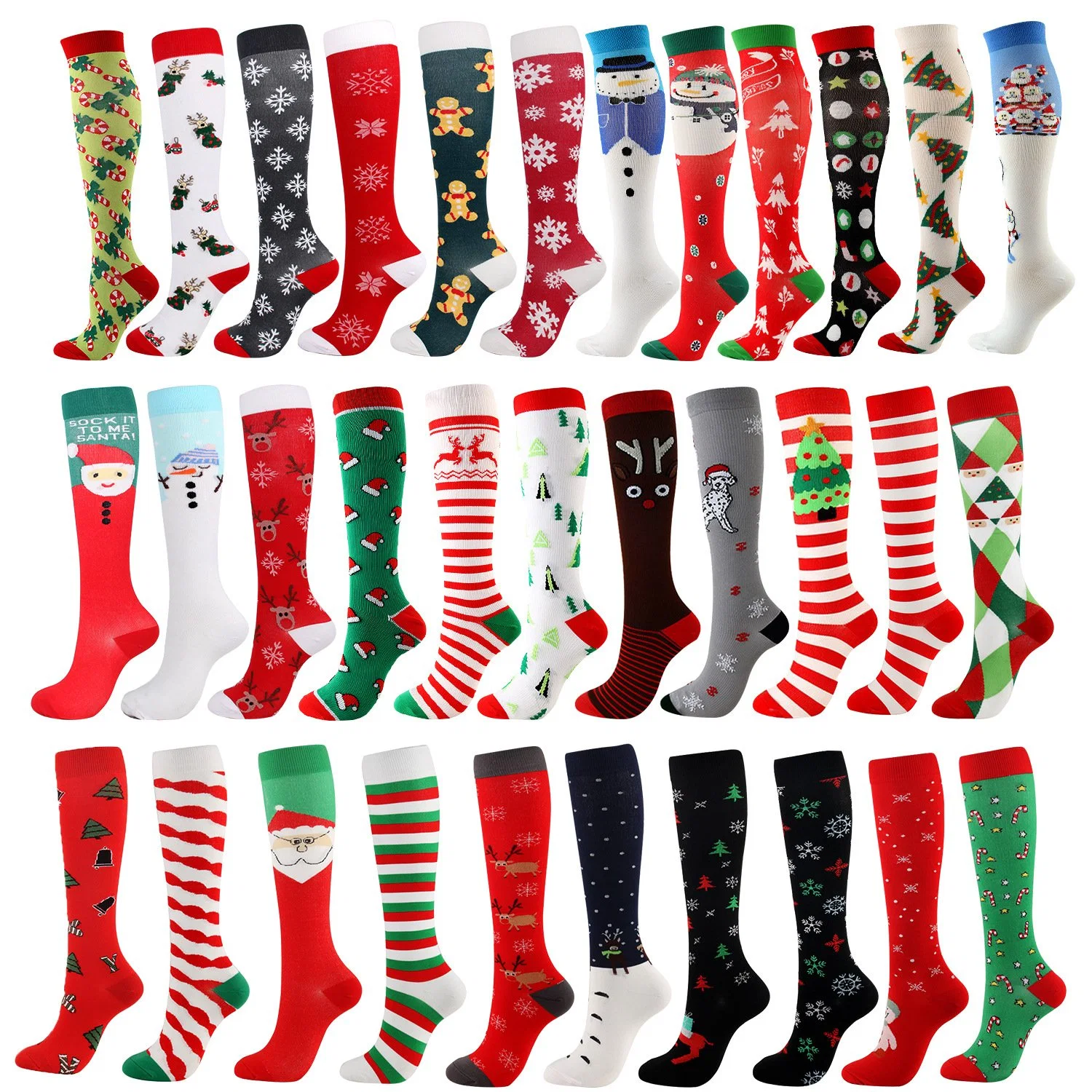 Factory Custom Winter Warm Knee High Cute Nonslip Grip Christmas Socks for Women