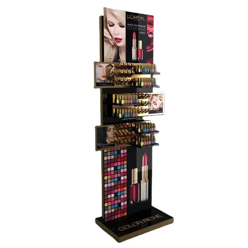 Parfüm Display Stand Kosmetikständer Beauty Store Kosmetikständer Boden Acryl Lipstick Make-up Display Ständer mit Licht Regal für Einzelhandel