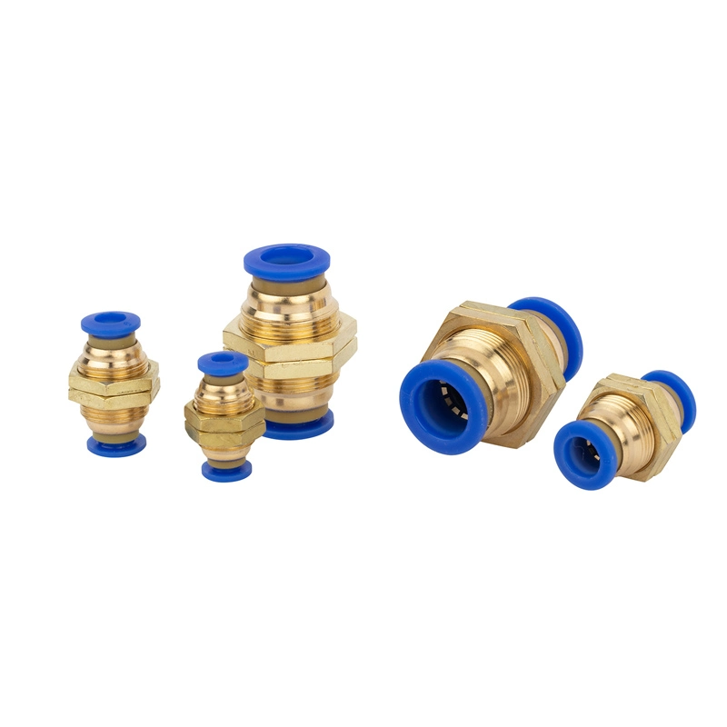 Pm Brass Copper Bulkhead Pneumatic Fittings Push-to-Connect Tube Pneumatic Fitting for Airhose 4mm to 16mm