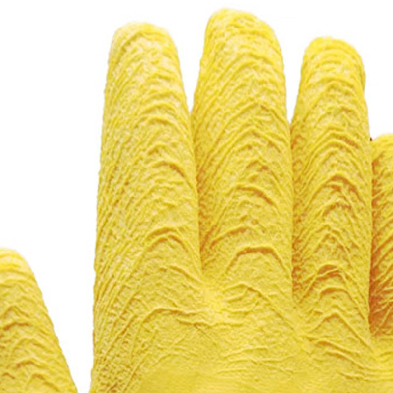 Yellow Latex Coated Glove Luvas Guantes, Safety Cuff, Cotton Interlock, Exclusive, Induced Self-Wrinkle Finish Provides Superior Grip, Wet or Dry