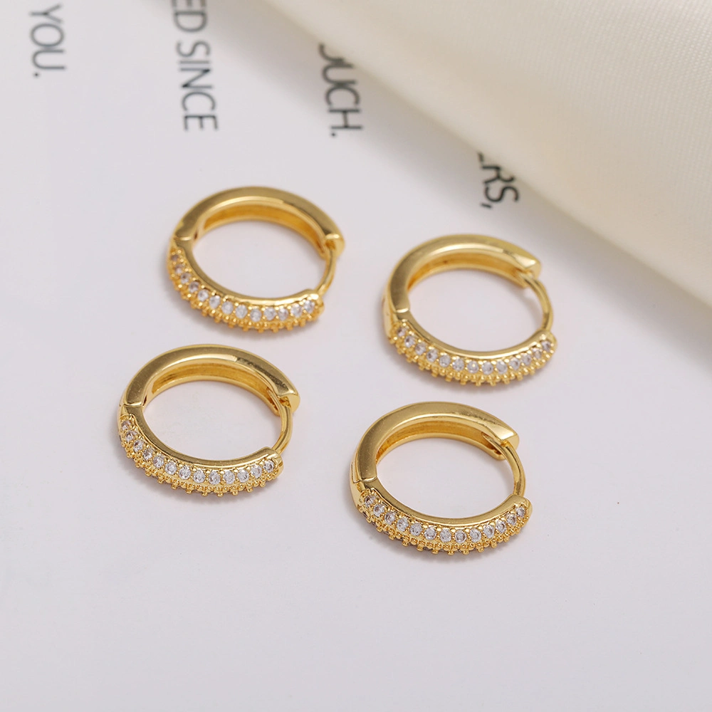 Circle Earrings Brass Gold Plated Color Preserving Jewelry Full of Diamonds Hoop Earrings