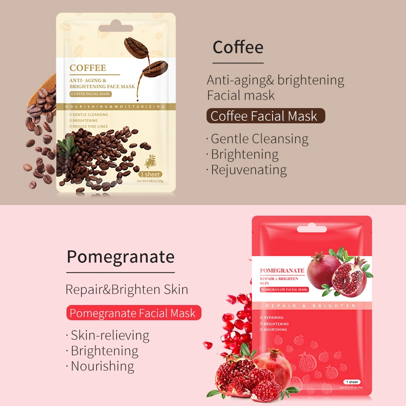 Wholesale/Supplier Korea 6 Types Moisturizing Lightening Facial Mask Honey Aloe Coffee Face Mask Sheet Soothing Whitening Skin Care Facemask