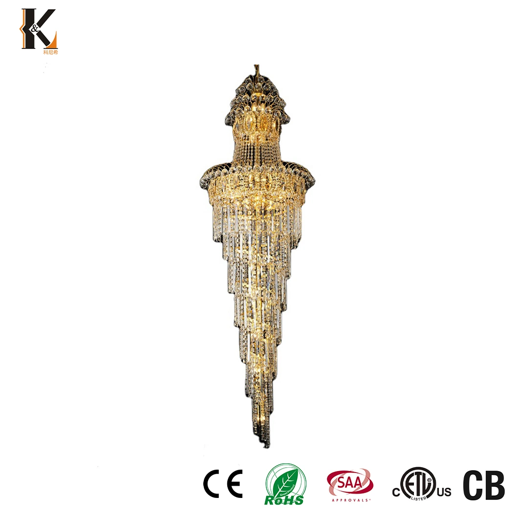 Los fabricantes de lámparas de araña de techo de cristal China muestra disponible Escalera de alta calidad Home decoración contemporánea sala iluminación colgante de cristal de lujo
