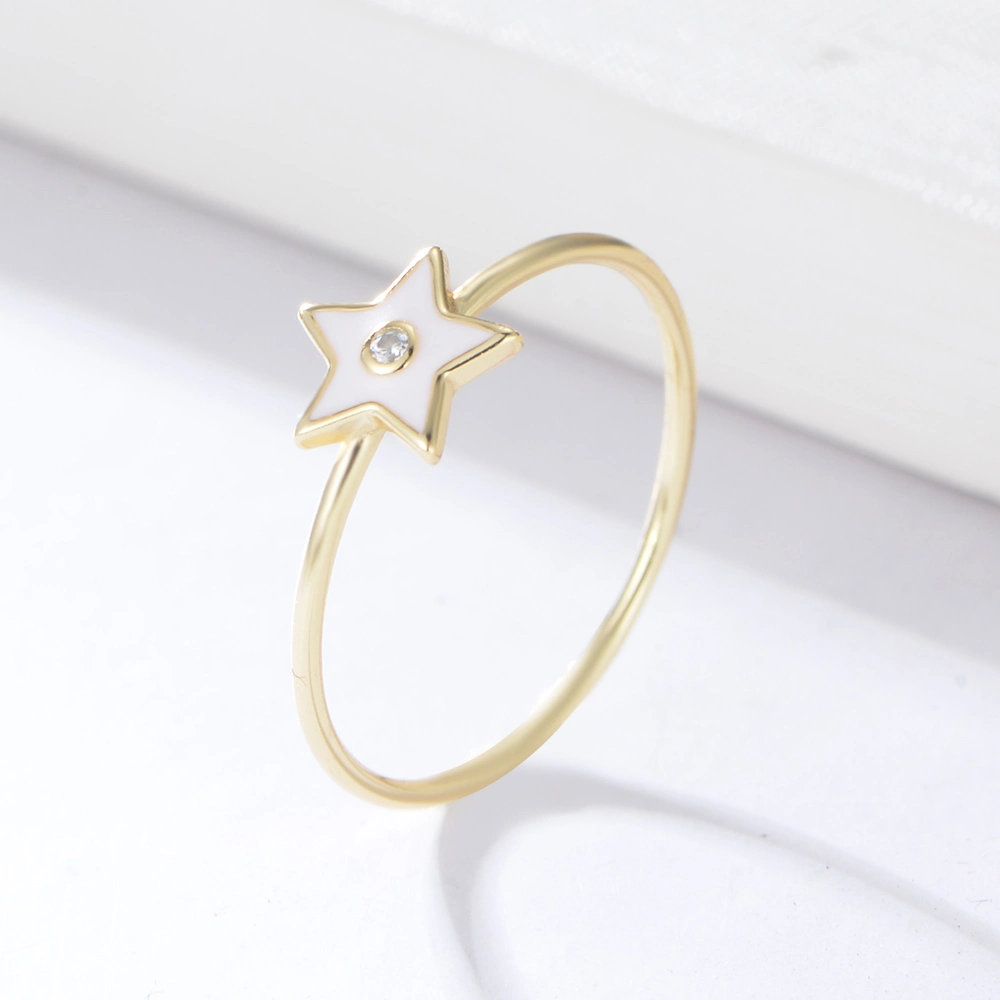 Trendy Simple Women Gold Plated Jewellery Christmas Gift Enamel Star Rings