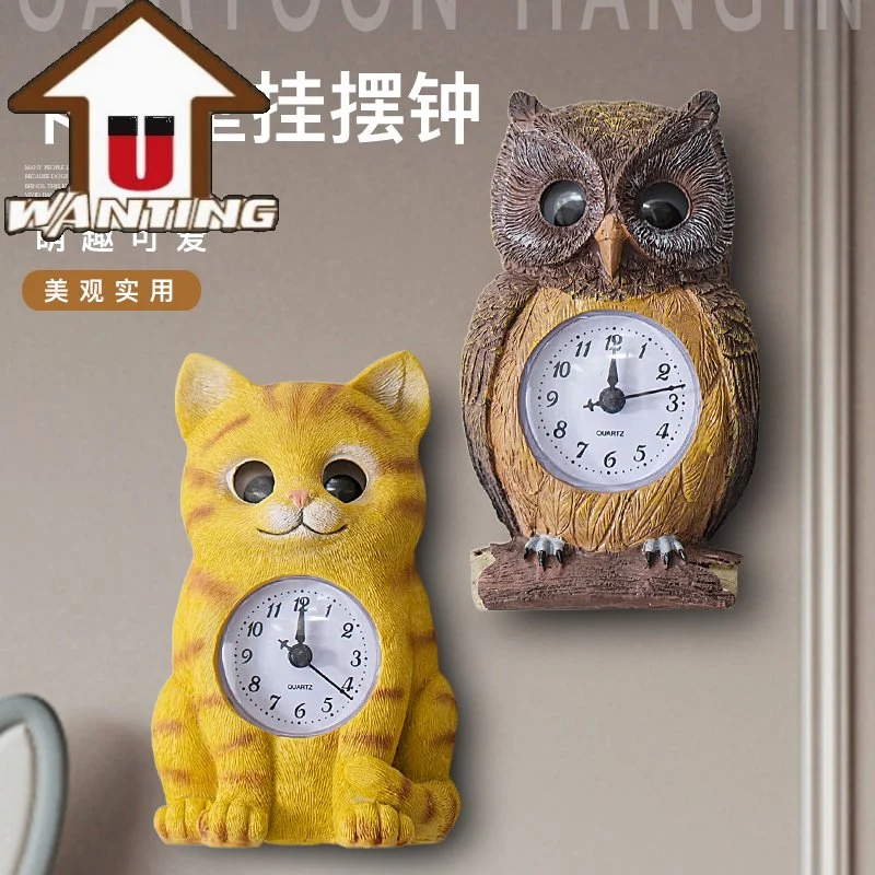 Animal Clock Craft Model Rotatable Eyes Cartoon Style Living Room Creative Furniture