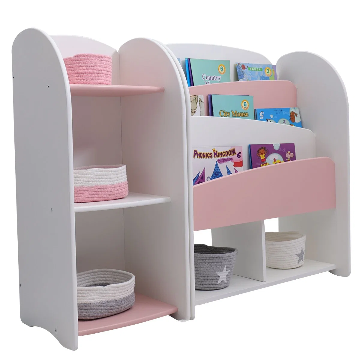 Armario de almacenamiento de 3 capas + estante moderno Rosa y Blanco E0 Grado MDF estante de libros Pre-escolar Muebles para niños pequeños