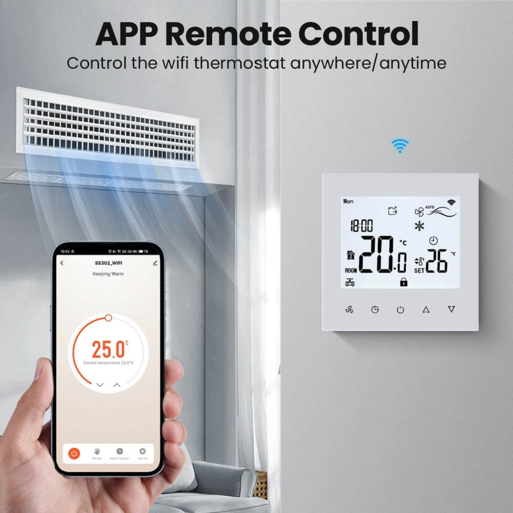 Controlador de temperatura digital Calefacción/refrigeración 2 tubo Ventilador unidad de bobina Hotel Termostato