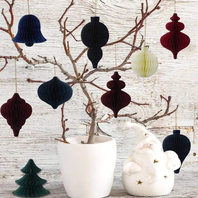 Fournitures de fête de Noël, Décorations pliables en nid d'abeille pour fenêtre en forme d'arbre pour la maison.