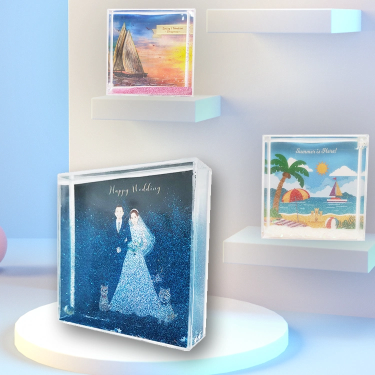 4*4 Inch Square Shape Photo Insert Acrylic with Water Glitter Photo Frame