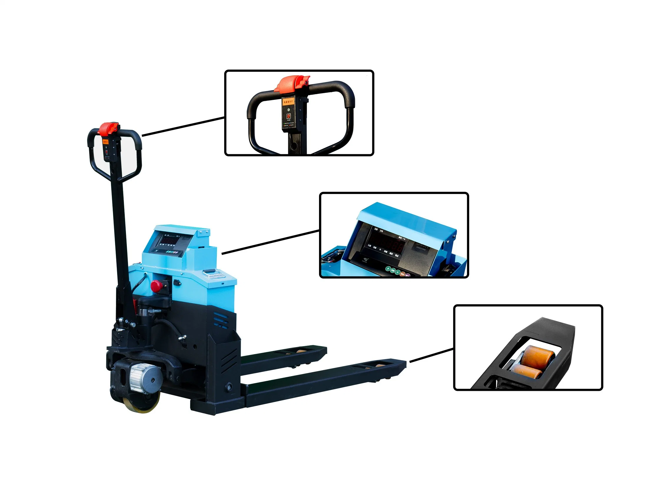 Electric Pallet Truck's Integrated Weighing Scale for 2-Ton Loads and 500g Precision.