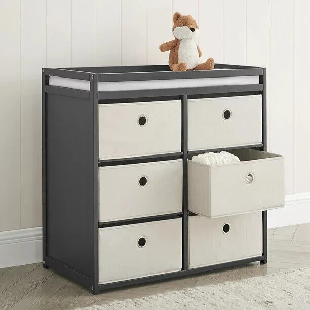 Great Quality Children Hayes Fabric Bins Charcoal Grey Flax Changing Table