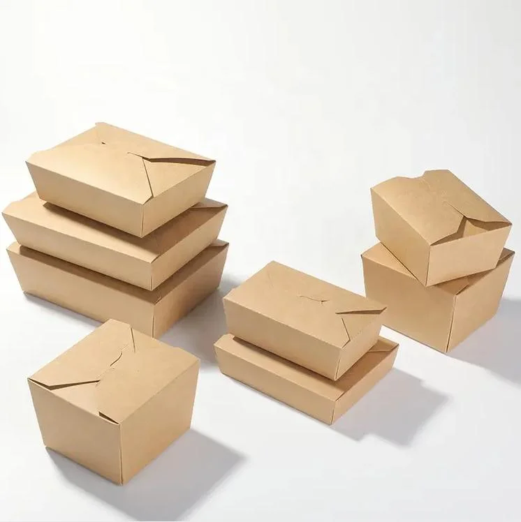 Cajas de pollo biodegradables Atkeout comida caliente rápida fried Marrón desechable Kraft papel almuerzo caja de Takeaway con ventana