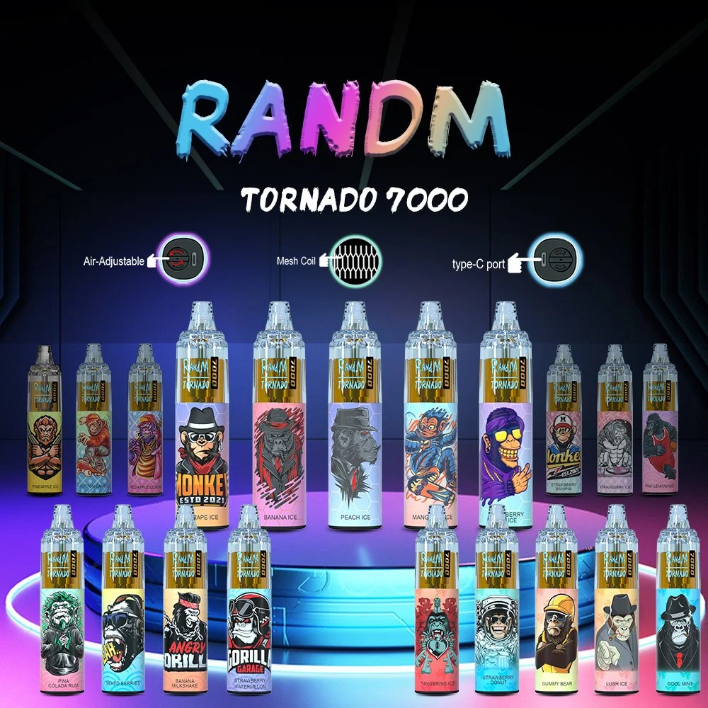 Popular Selling 38 Flavors Angry Gorilla Graffiti Design Rechargeable Disposable Vape Original Randm Tornado 7000 Puffs with RGB Lights