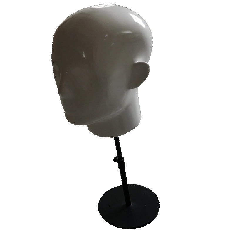 Hat Display Fiberglass Glossy Black Mannequin Head with Metal Base