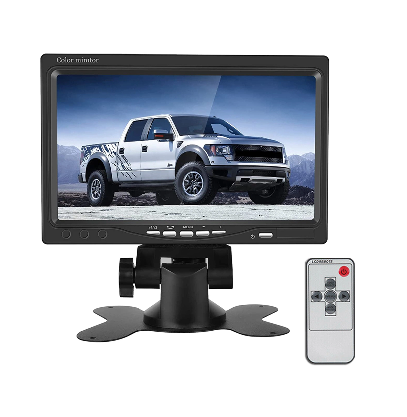 شاشة عرض سيارة TFT LCD قياس 7 بوصات مزودة بـ 2 قناة فيديو بـ 4 أسنان مع جهاز تحكم عن بعد 12-24 فولت لكامة مقطورة الشاحنة الآلية