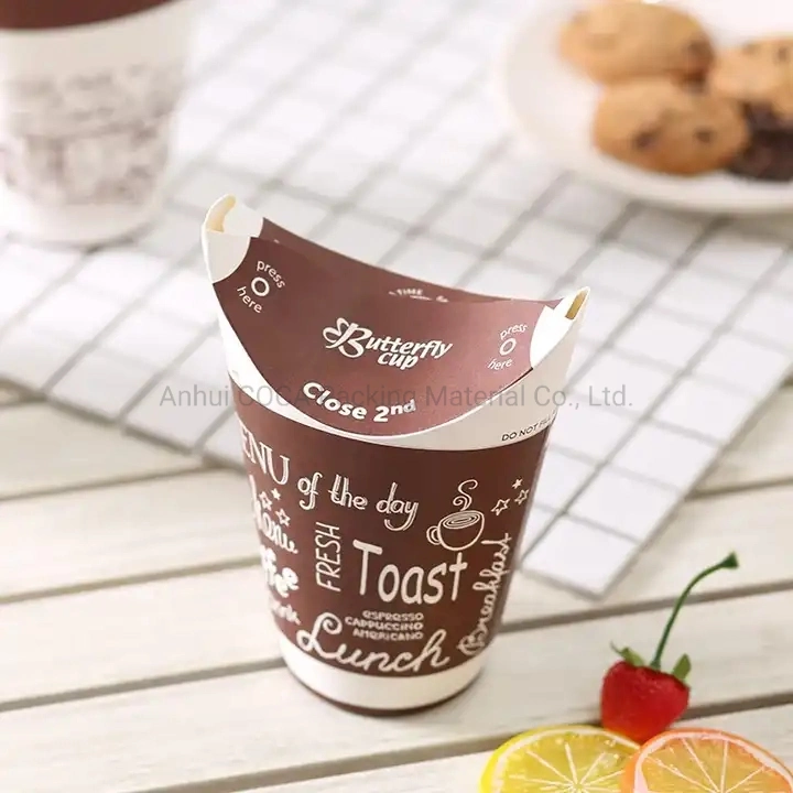 Custom Logo Coffee Soda Cold Drink Custom Vending Single Wall Foldable Butterfly Paper Cups