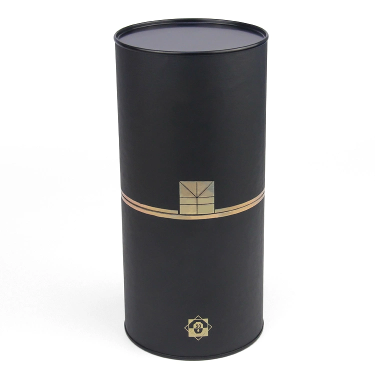 Firstsail Wholesale Black Cardboard Cylinder Shape Brandy Whisky Paper Tube Red Wine Packaging Box