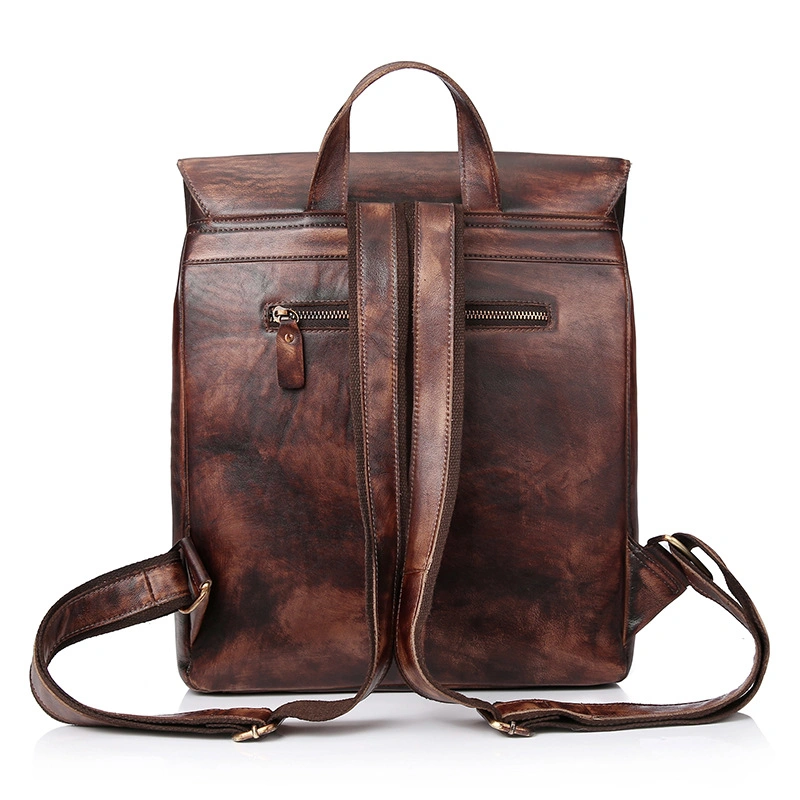 Factory Price Brand Design Good Quality Vintage Brown Leather Backpack Bag for School