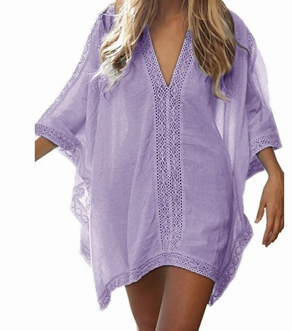 Women Candy Color Deep V Mesh Bikini Cover UPS Cotton Beach Dress