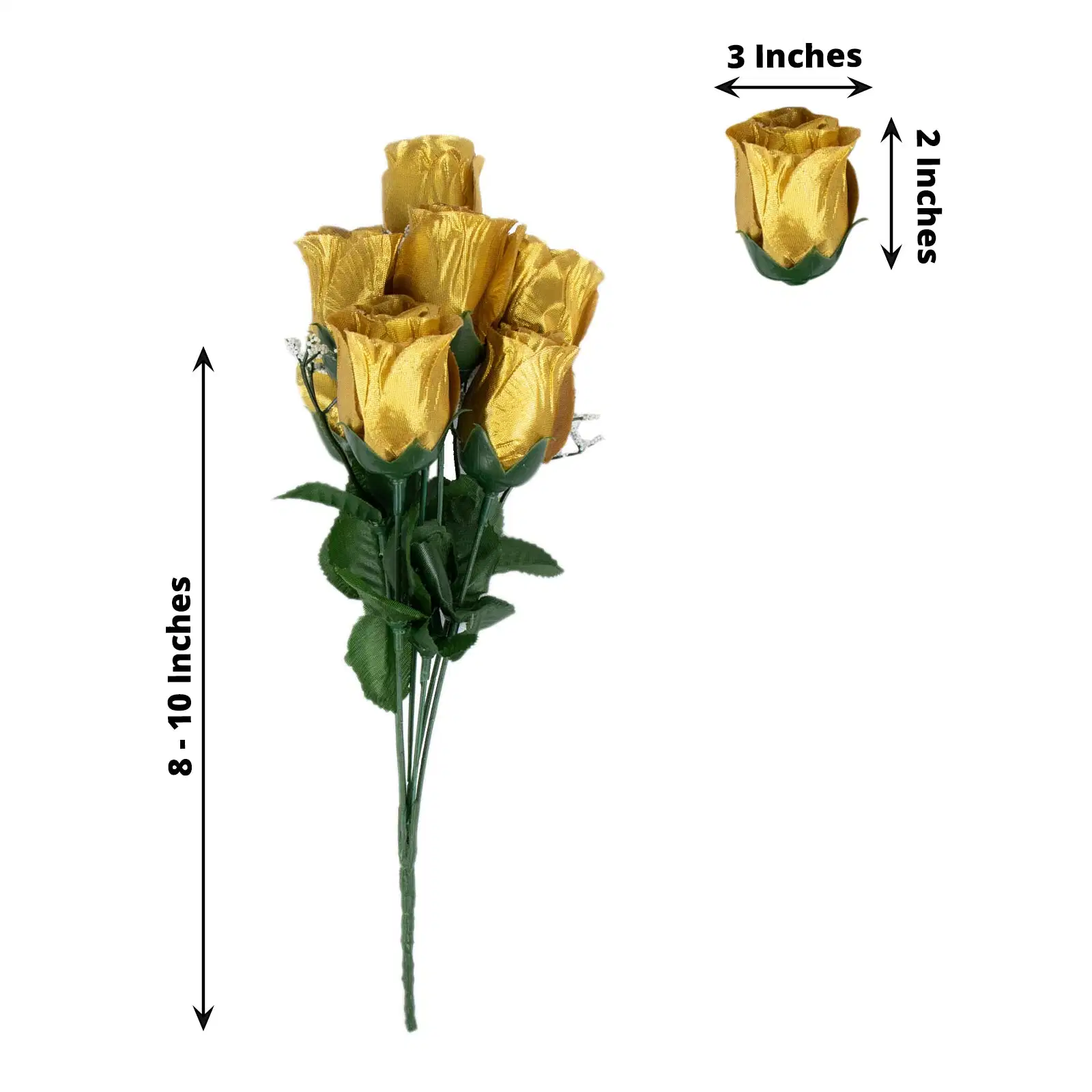 Mayorista/Proveedor Oro Artificial Premium Silk Flor Rosa Bud Bouquets Artificial Flor