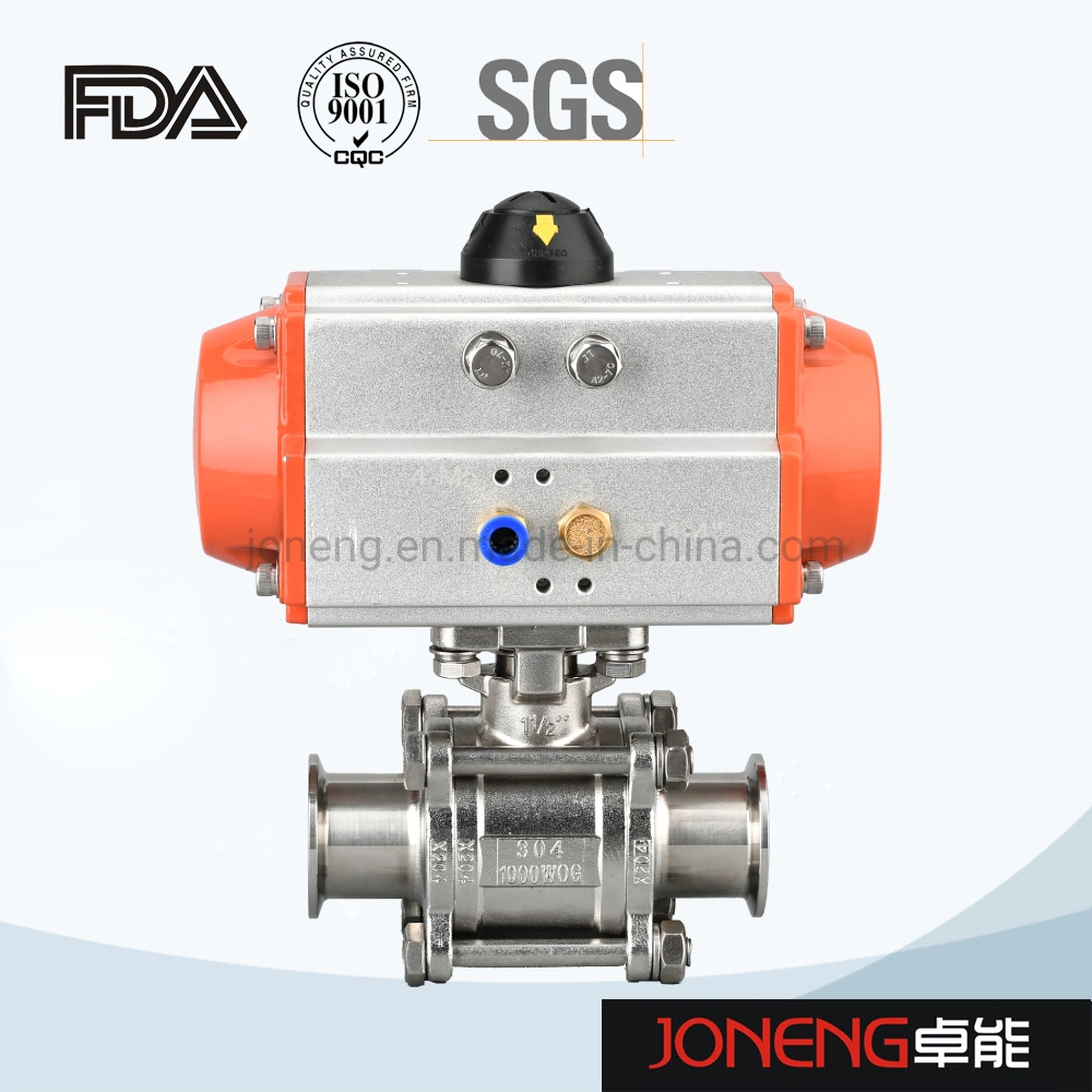 Stainless Steel Food Grade Three Piece Ball Valve with Pneumatic Actuator