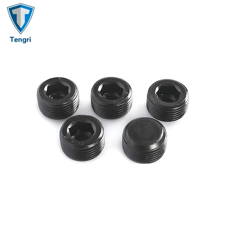 DIN906 Black Oxide Internal Drive Pipe Plugs with Conical Thread Carbon Steel Hexagon Socket Pipe Plug Oil Plugs Screw