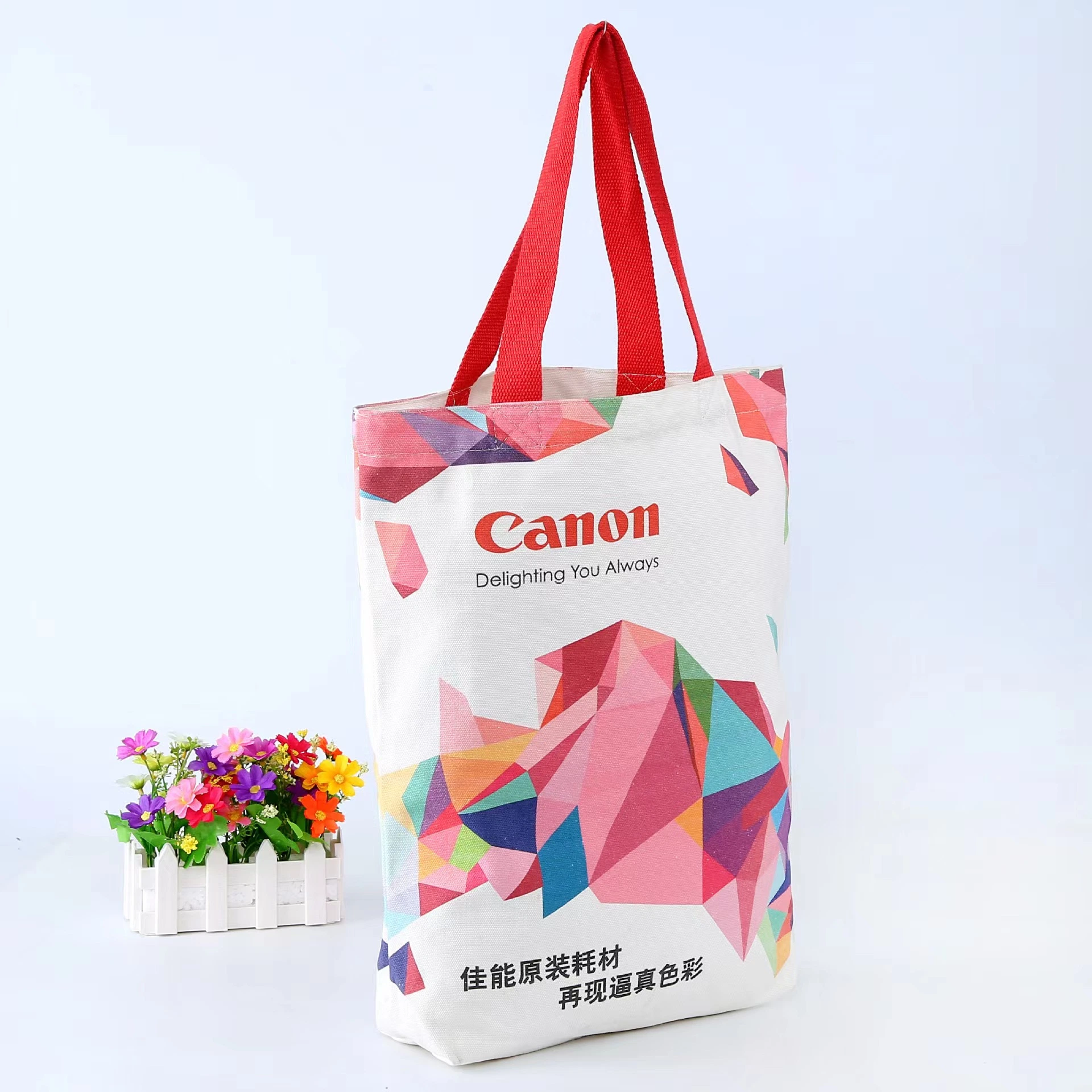 Colorful Recycled Cotton Beach Tote Bag Canvas Shopping Bag for Supermarket Woman Cotton Shopper Shoulder Bag Low MOQ