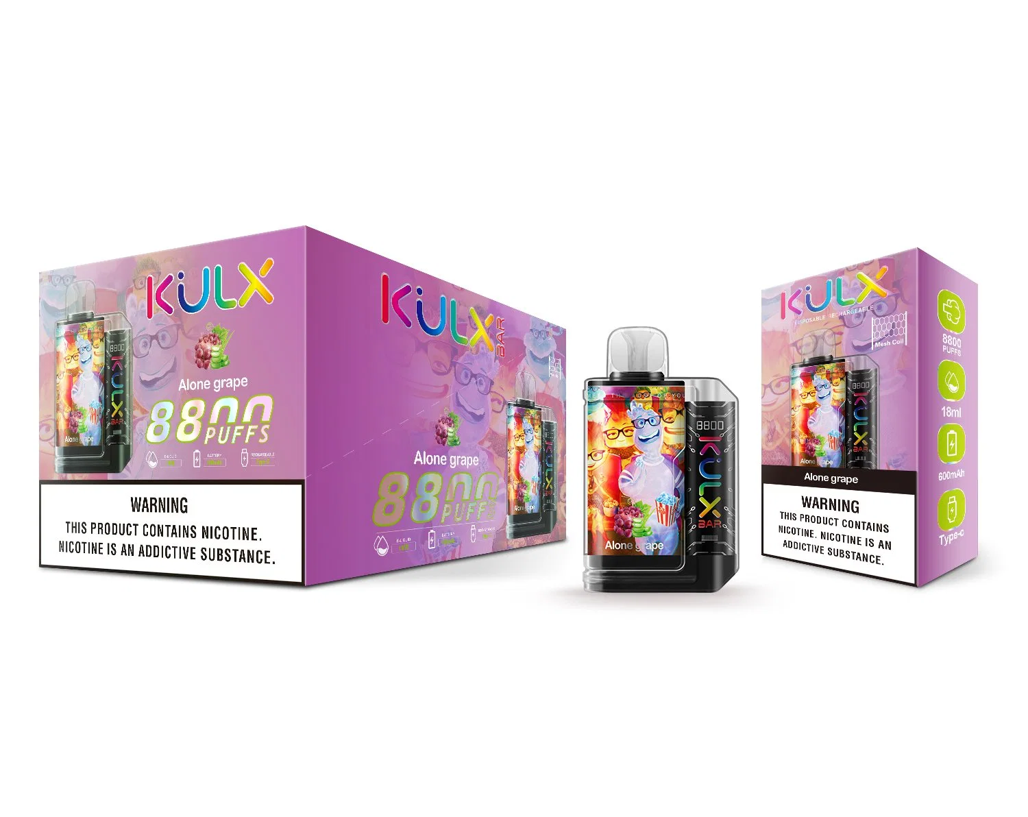 Original Kulx Bar 8800 Puff Mesh Coil E Cigarette 18ml E Juice Disposable/Chargeable Vape Pen Smoking Vapes Kit with 0/2/3/5% 600mAh Rechargeable Battery