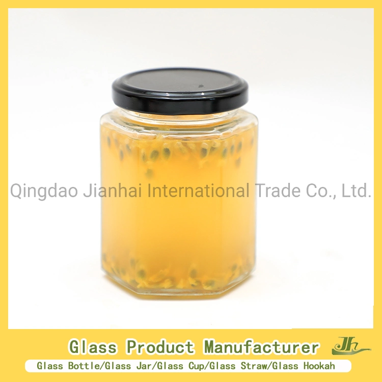 Square Honey Jam Jelly Glass Jar with Black Lug Lid for Food Packaging Jar