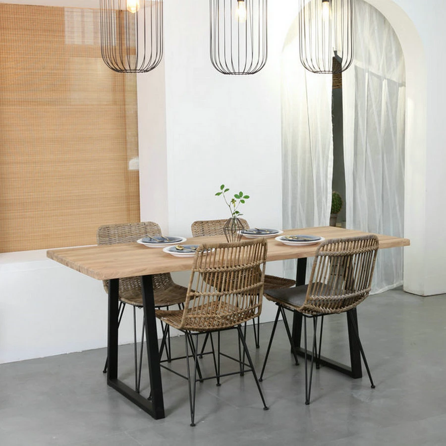 Dining Room Furniture Dining Table Solid Wood with Metal Legs