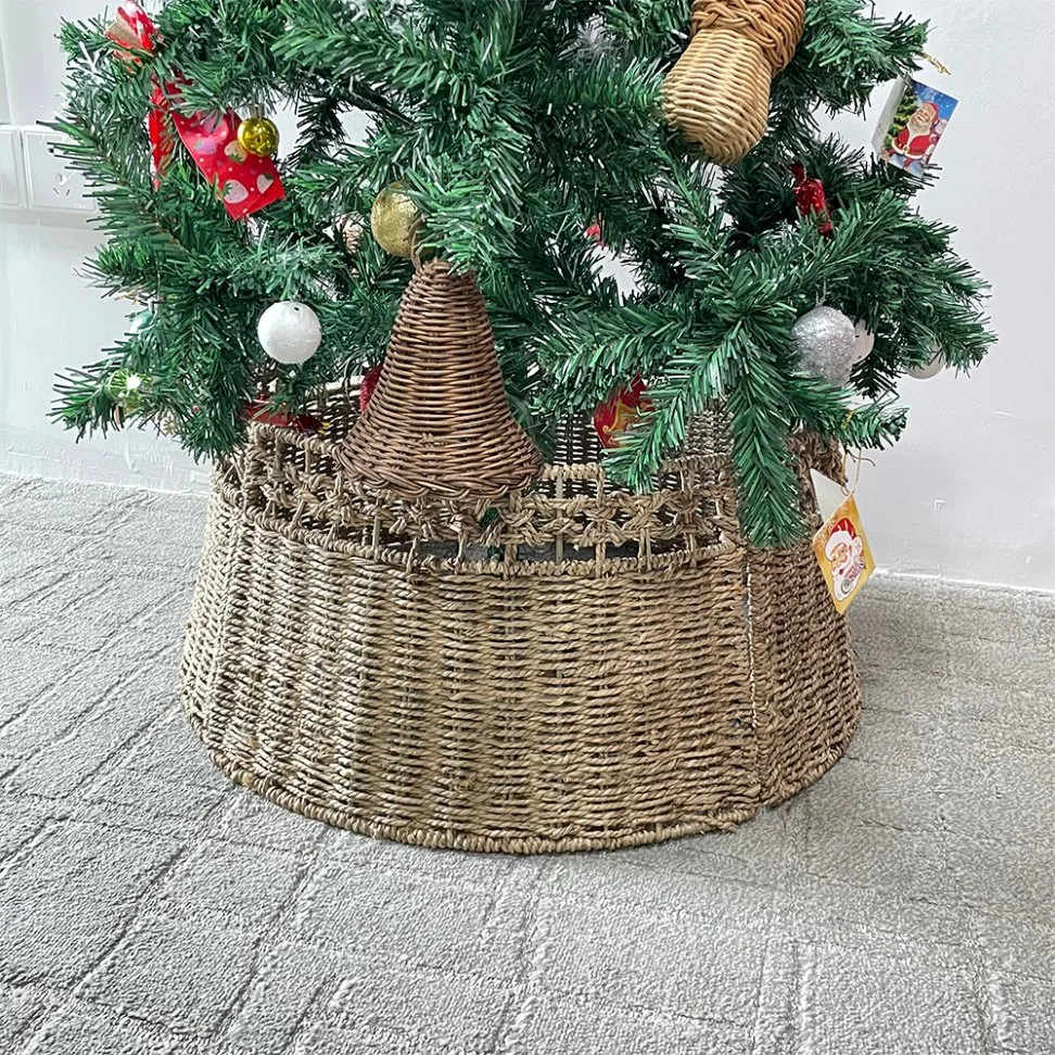 Haosen 2023 New Detachable Seagrass Hand-Woven Christmas Tree Skirt Decoration Collar Base