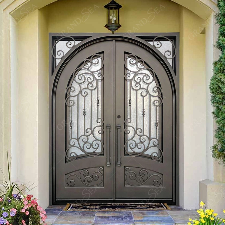 Basic Customization European Security Home Arched Single Double Main Entrance Front Entry Wrought Iron Door Price