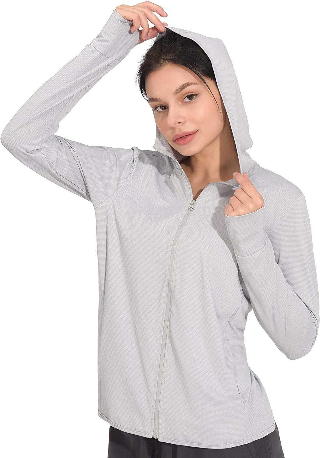 Sun Protection Hoodie Jacke für Damen Langarm Reißverschluss Shirts UPF 50+ UV Schutz Bekleidung für Wandern Laufen Angeln Wanderbekleidung