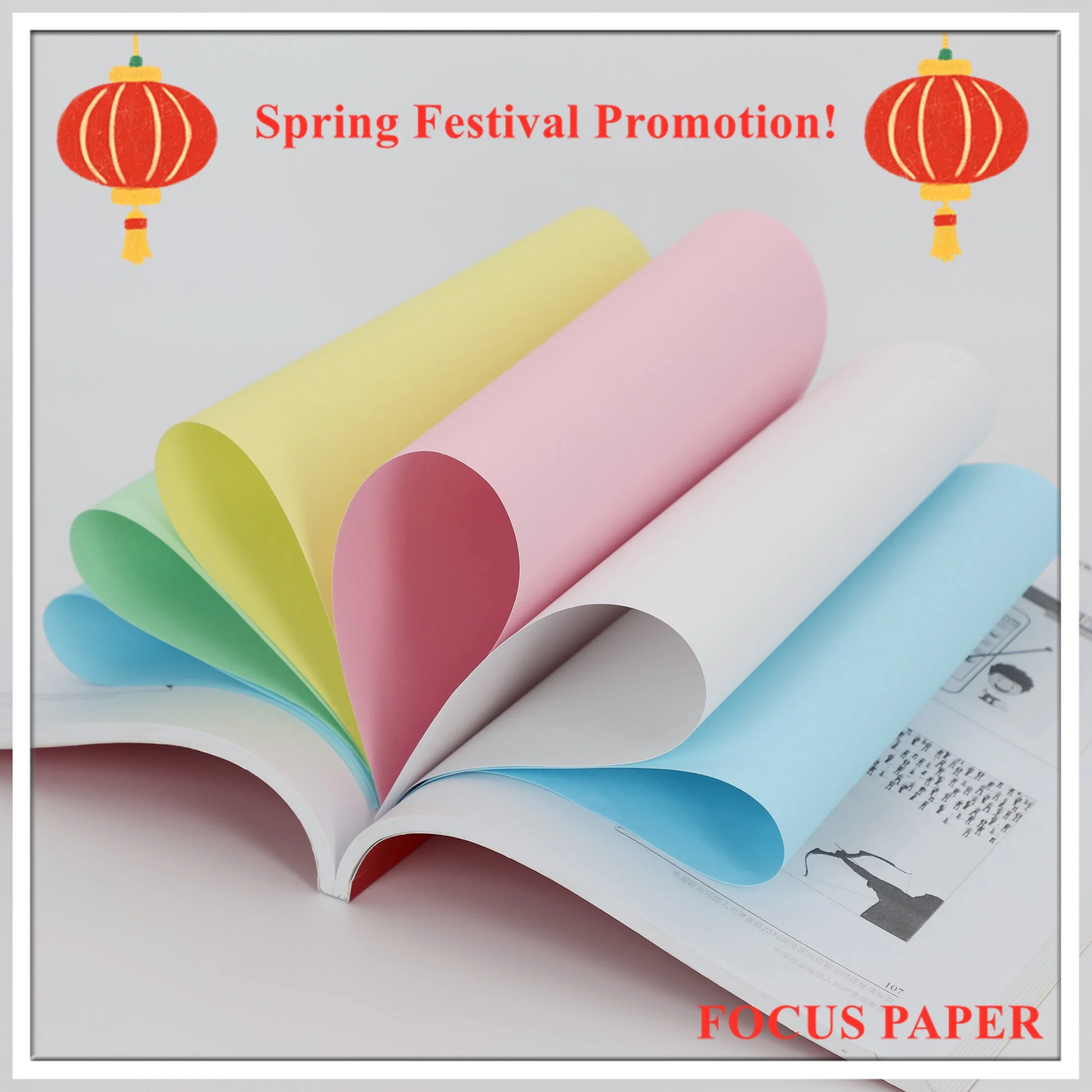 China Manufacturer 100% Wood Pulp Blue Image Black Image 48/50/55GSM CB CFB CF NCR Paper Carbonless Paper for Commercial Bill/Invoice Book/Continuous Form