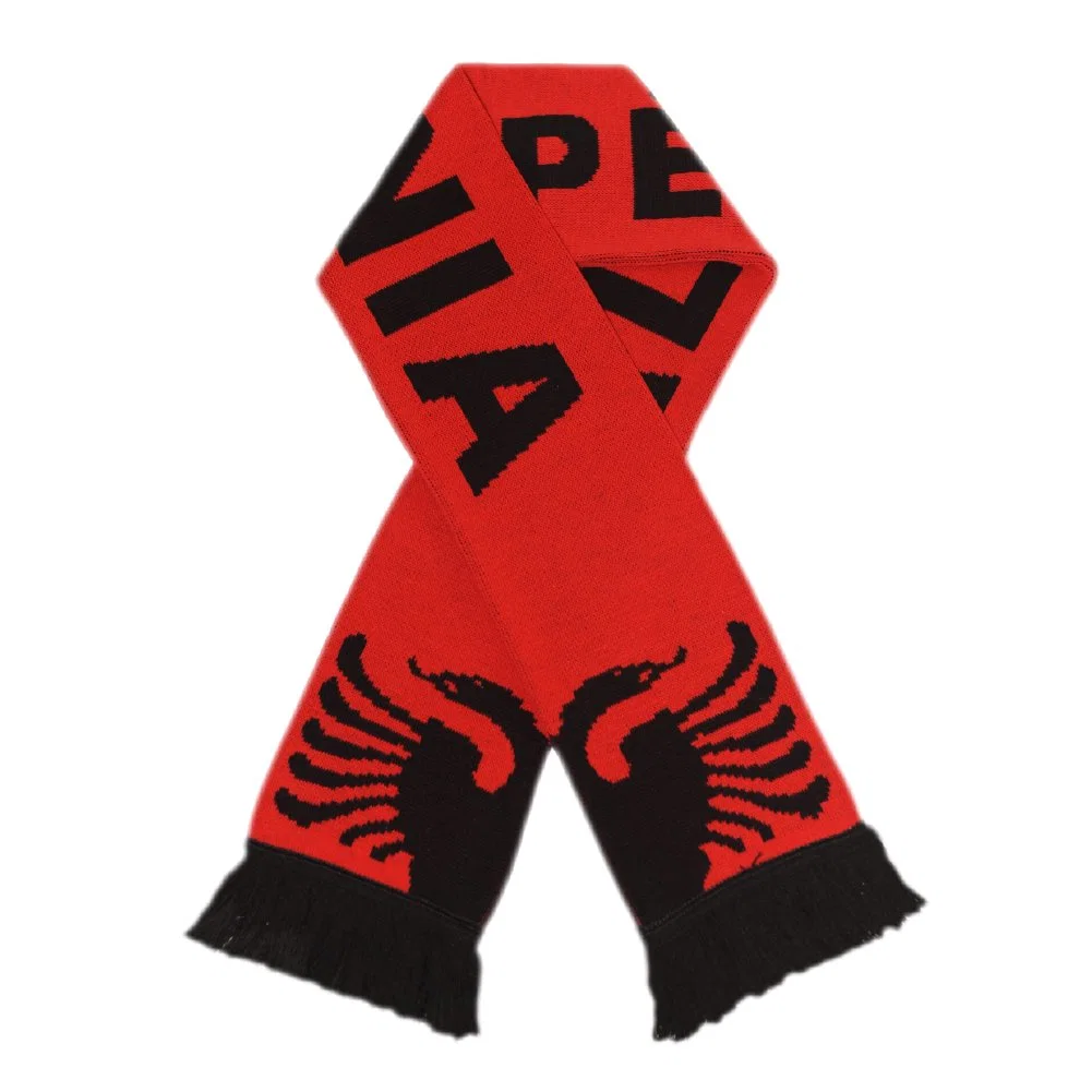 Logótipo personalizado estampado 100% acrílico tricotado Jacquard Woven Football Team Fãs albaneses eu E.U.A. próprios Scarf lenços seda para o futebol Copo Esportes evento Atacado